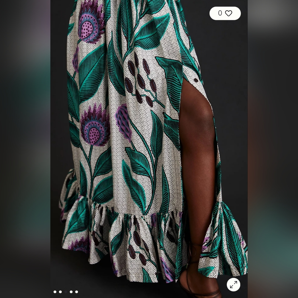 Sika Anthropologie Off-the-Shoulder Printed Maxi Dress Gree, Purple & White Sz 2 - Picture 4 of 16